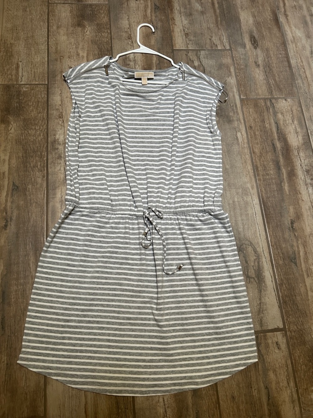 Casual Gray & White Striped Drawstring Women’s Dress by Michael Kors